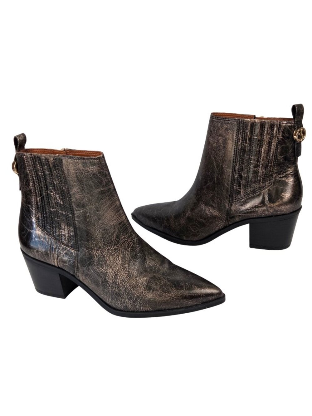 Franco Sarto Shay Leather Ankle Boots Metallic Bronze Size 7M